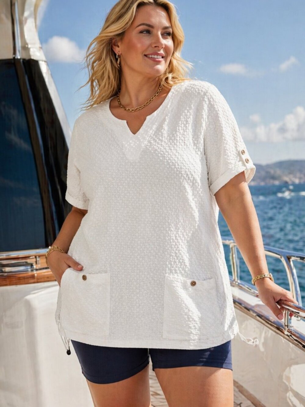 NWT Sportelle White Textured Wavy Bubble Knit Top or Coverup Womens Plus 1X
